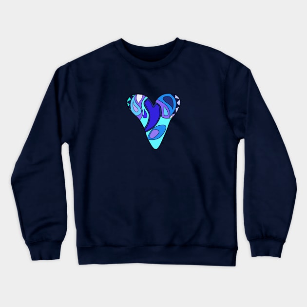 Long Blue Heart Crewneck Sweatshirt by VazMas Design